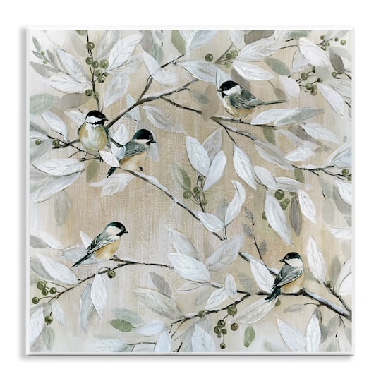 Stupell Industries Chickadee Birds on Branches Wall Plaque Art